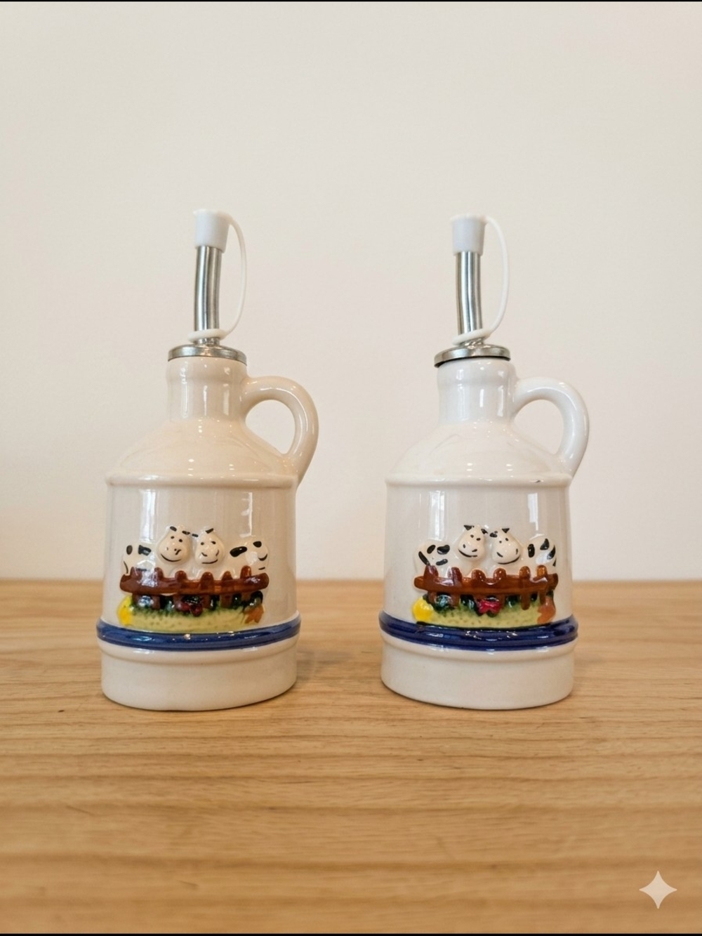 Vintage Ceramic Cow Oil & Vinegar Cruet Set - Farmhouse Kitchen Decor
